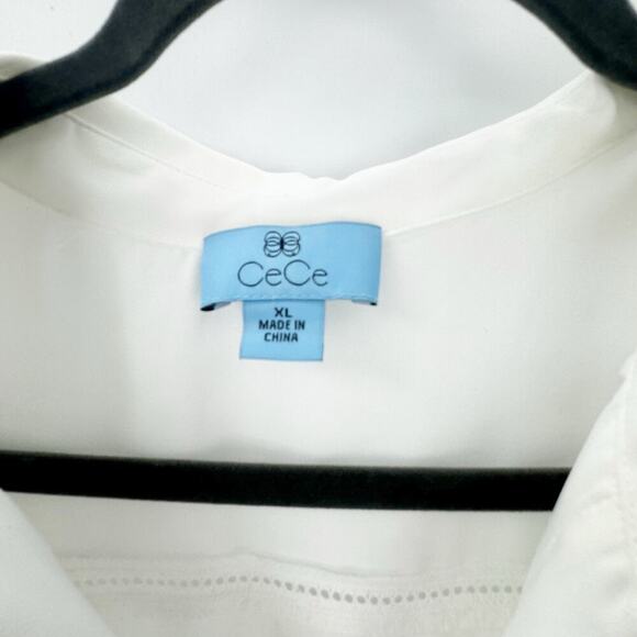 CeCe Women's Pleated Scallop-Trim Button-up Dress Ivory Size XL NWT - Picture 10 of 12